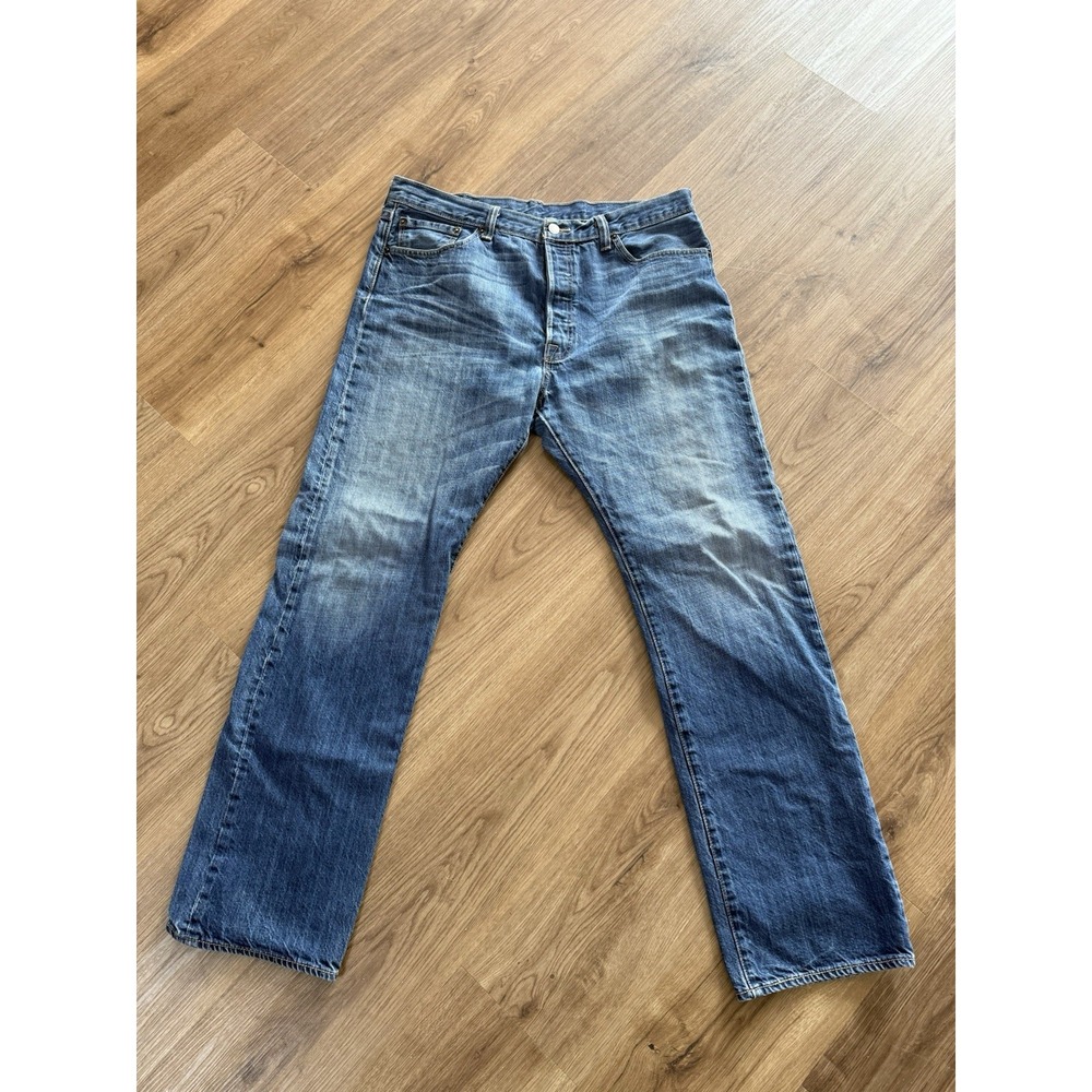 Levis 501‎ Jeans Mens 36x32 Blue Button Fly Denim Pants Faded Straight